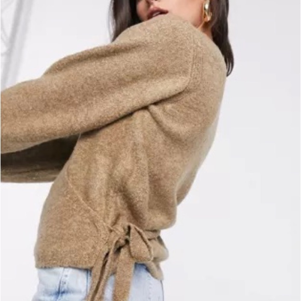 asos fluffy wrap sweater brown sz 8
